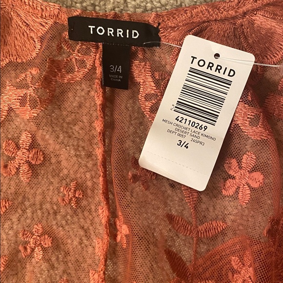 Torrid size 3/4 open front mesh crochet lace kimono NWT - Picture 8 of 9